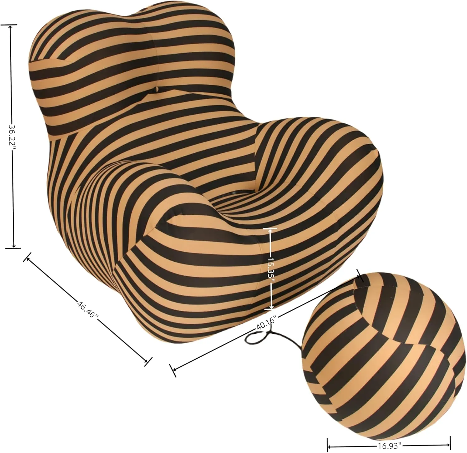 Bean Bag Chair - Memory Foam Bean Bag Chair for Adults, Comfy High-Resilience Single Sofa, Small Space Floor Chair, Chaise Lounge for Living Room, Bedroom (Black Yellow, Ball)