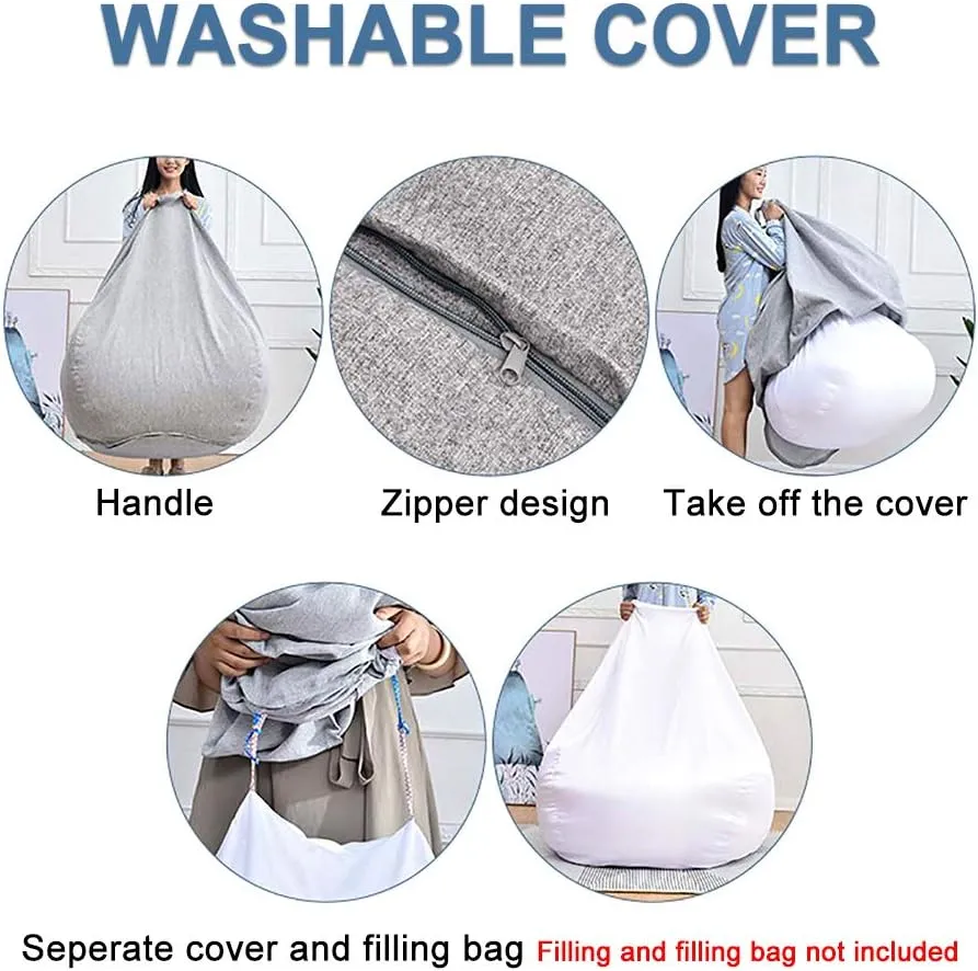 Bean Bag Chair Sofa Cover(No Filler),Comfortable Outdoor Lazy Seat Bag,Couch Cover without Filler for Adults Kids,Soft Tatami Chairs Covers Suitable for Home Garden Living Room (grey, Medium)