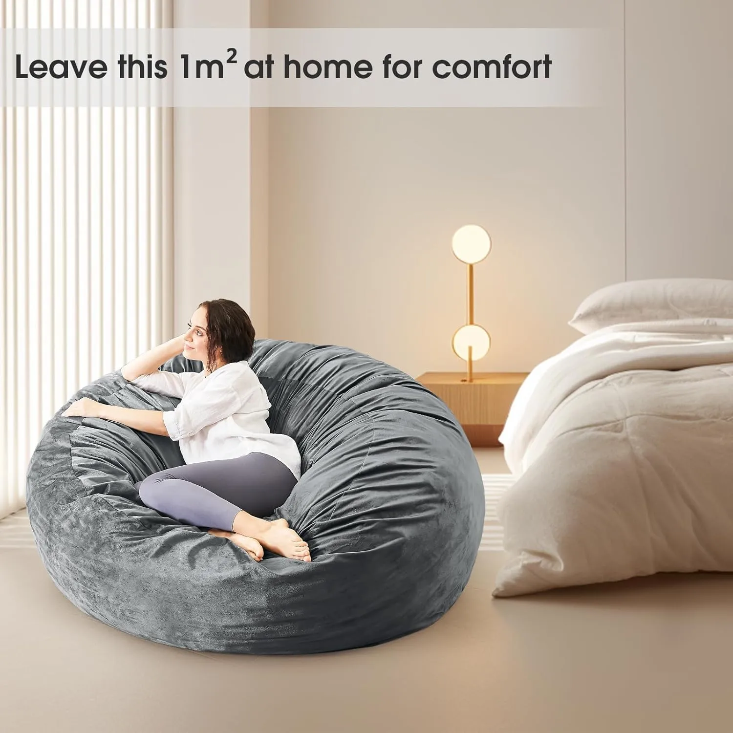 Bean Bag Chairs for Adults - Giant Bean Bag Chair Convertible Bean Bag Bed - Beanbag Chair with Micro Fiber Cover/Furniture Foam Filler - Floor Couch Sofa in Bedroom Dorm Room - Full Charcoal