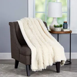 Bedford Home Long Pile Rabbit Sherpa Back-Luxurious, Soft, Hypoallergenic for Couch, Bed, D?cor-60?x70? in White Faux Fur Throw Blanket, 60? x 70