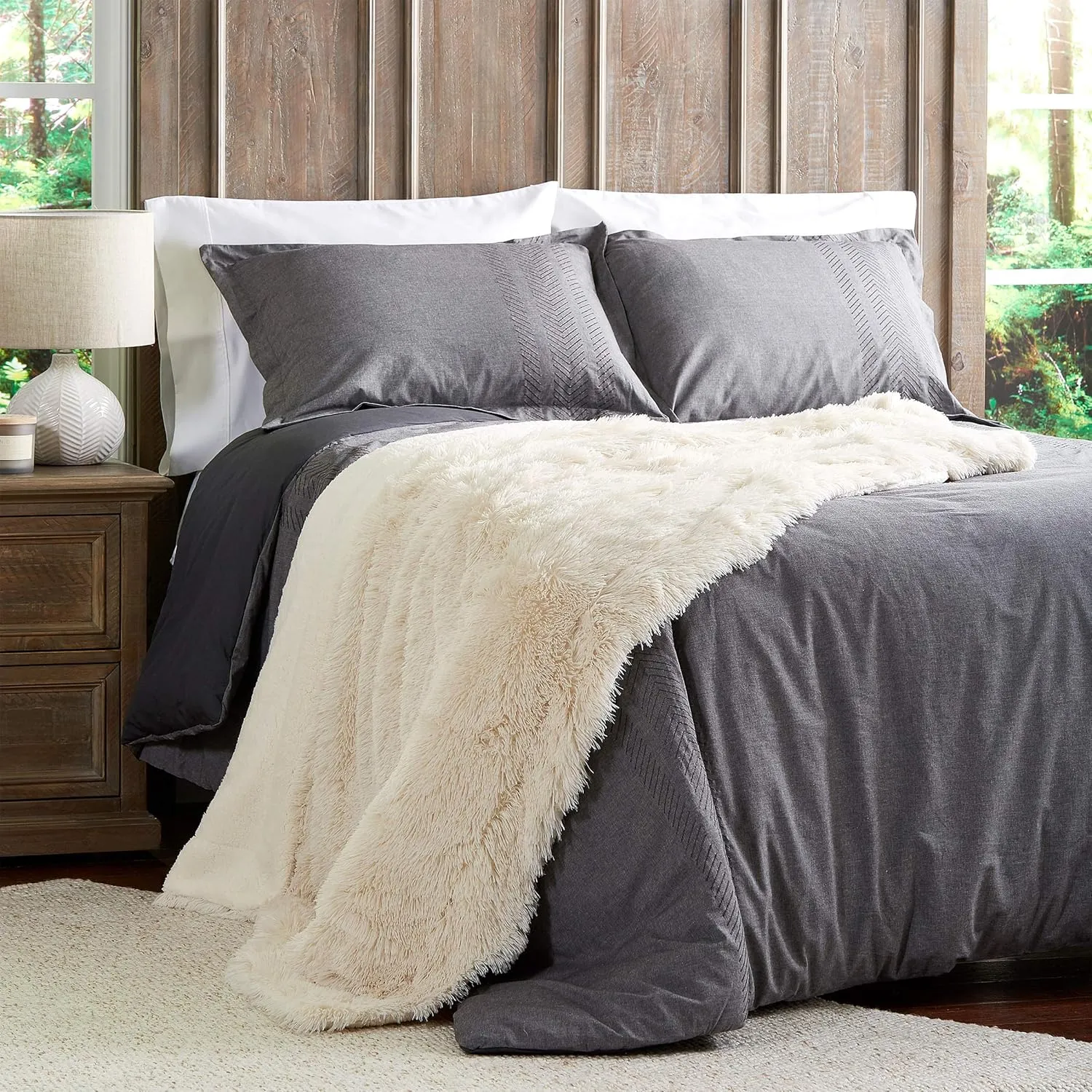 Bedford Home Long Pile Rabbit Sherpa Back-Luxurious, Soft, Hypoallergenic for Couch, Bed, D?cor-60?x70? in White Faux Fur Throw Blanket, 60? x 70