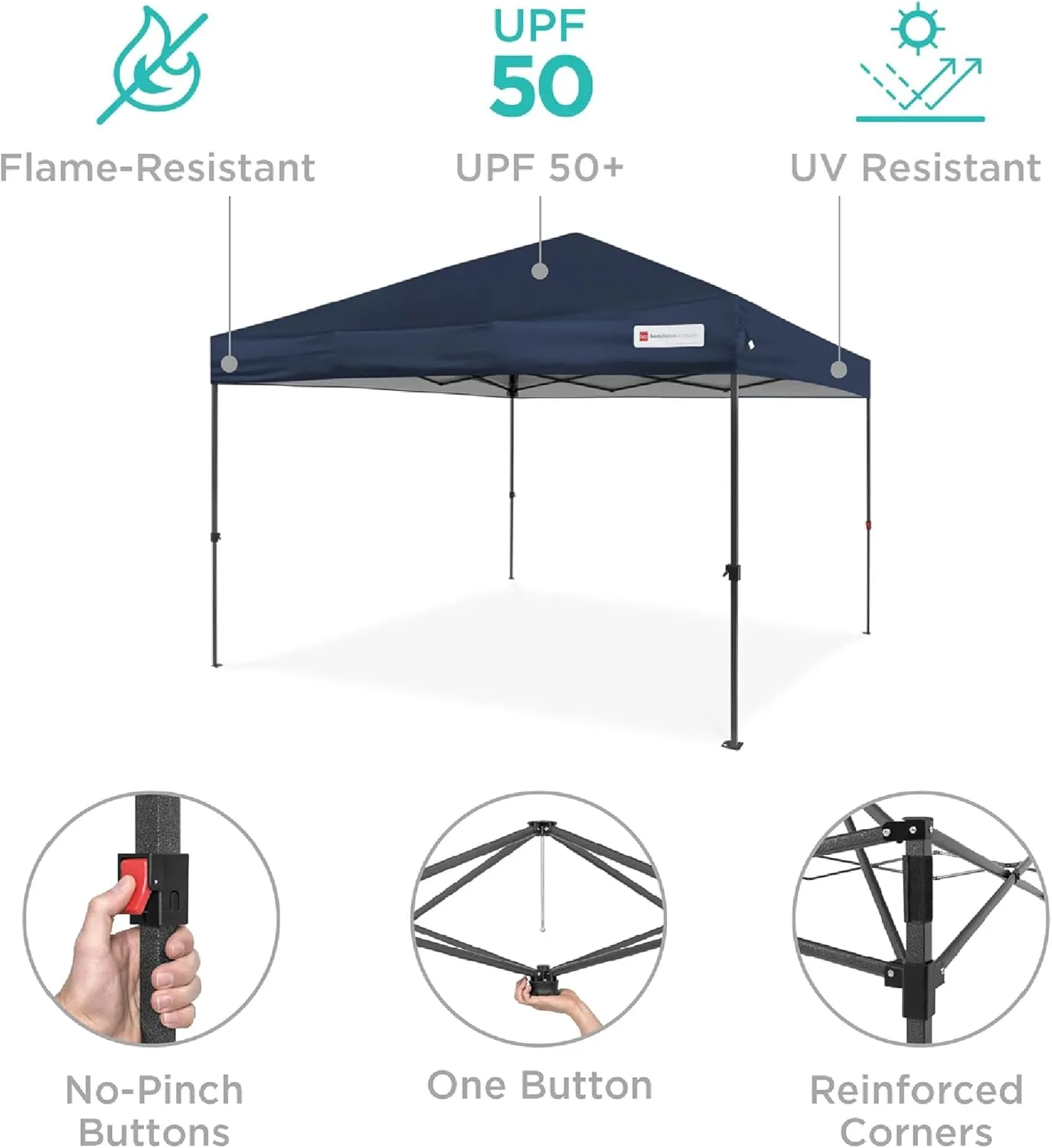 Best Choice Products 10x10ft 1-Person Setup Pop Up Canopy Tent Instant Portable Shelter w/ 1-Button Push, Case, 4 Weight Bags - Blue