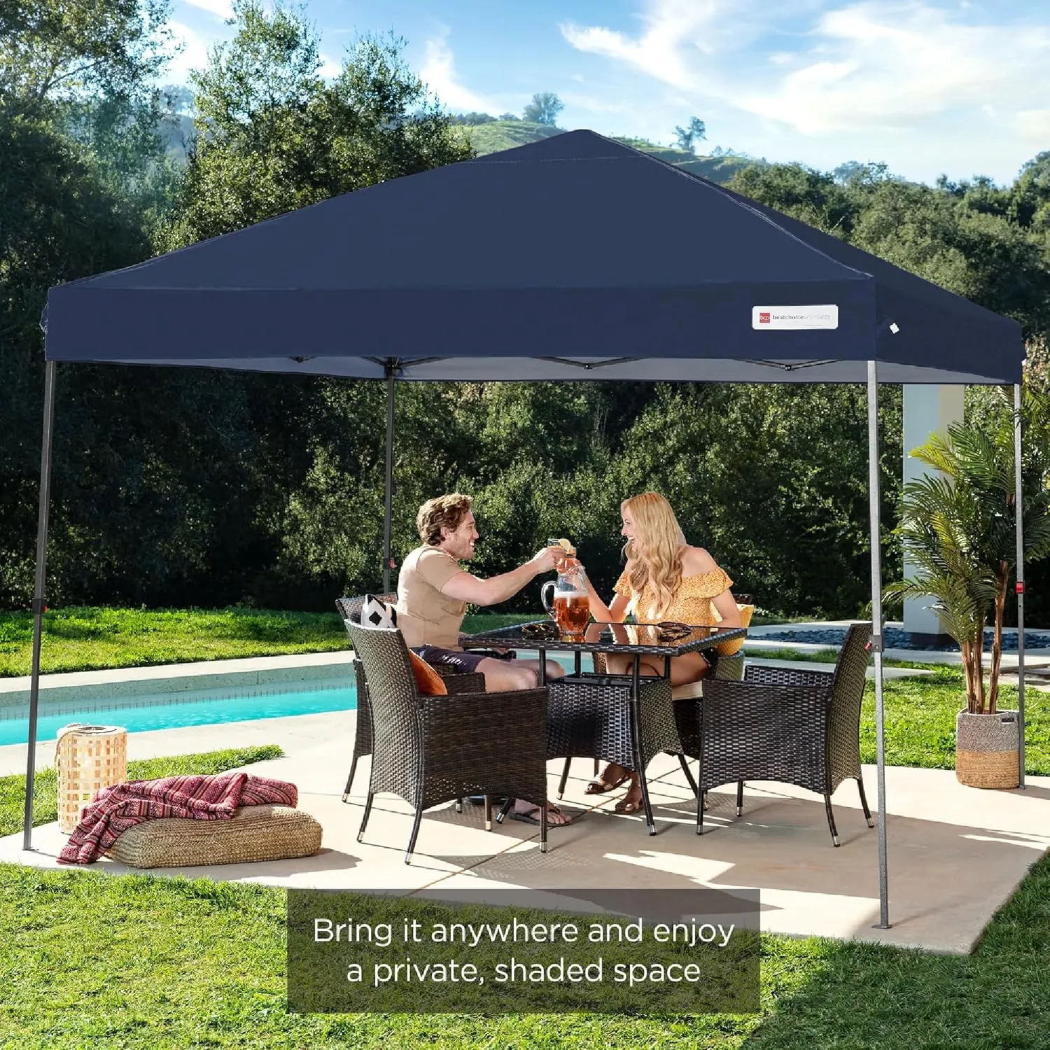 Best Choice Products 10x10ft 1-Person Setup Pop Up Canopy Tent Instant Portable Shelter w/ 1-Button Push, Case, 4 Weight Bags - Blue