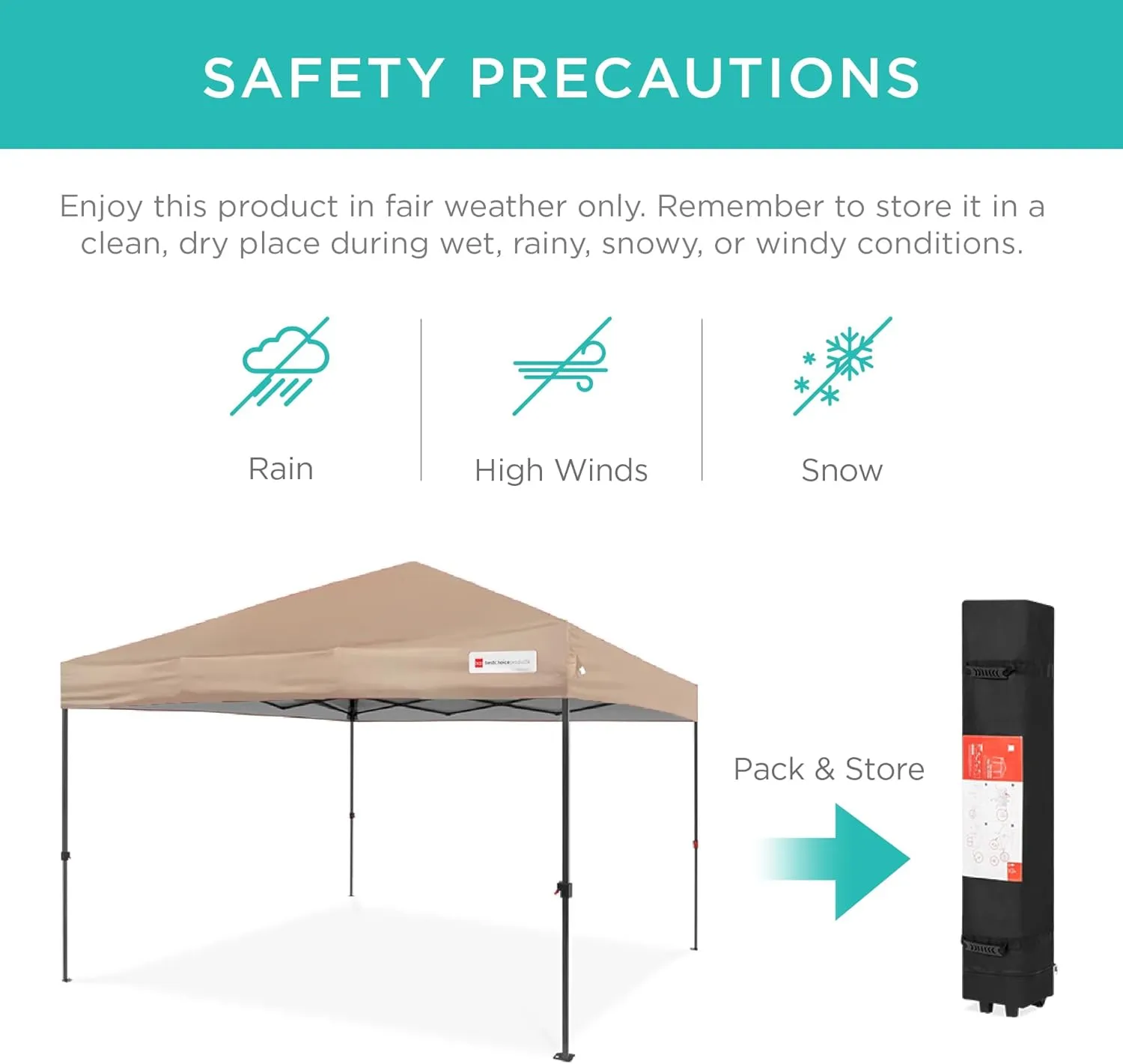 Best Choice Products 10x10ft 1-Person Setup Pop Up Canopy Tent Instant Portable Shelter w/ 1-Button Push, Case, 4 Weight Bags - Tan