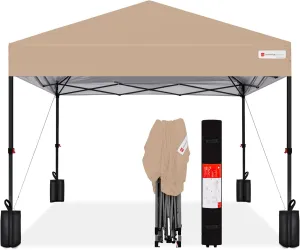 Best Choice Products 10x10ft 1-Person Setup Pop Up Canopy Tent Instant Portable Shelter w/ 1-Button Push, Case, 4 Weight Bags - Tan