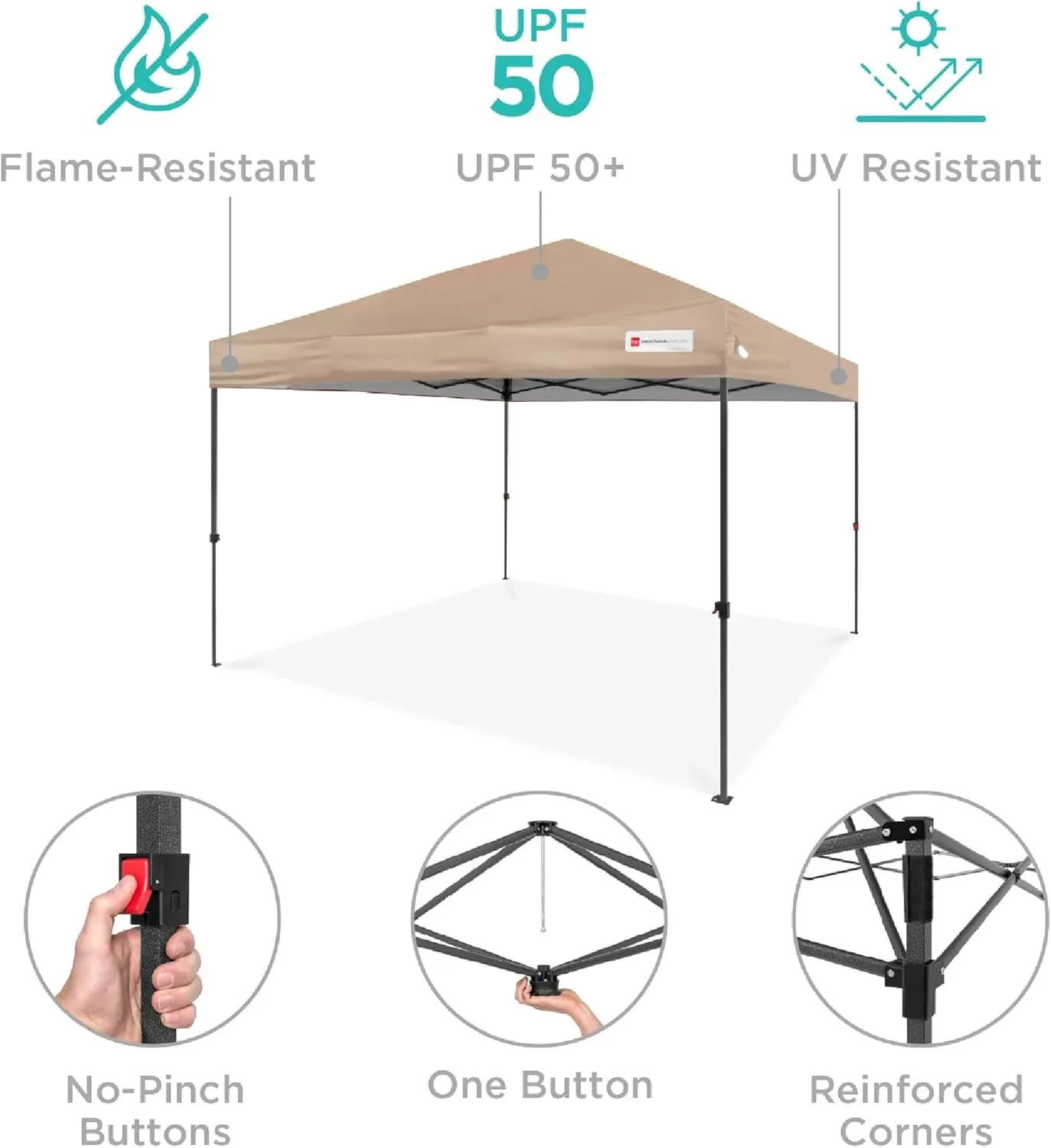 Best Choice Products 10x10ft 1-Person Setup Pop Up Canopy Tent Instant Portable Shelter w/ 1-Button Push, Case, 4 Weight Bags - Tan