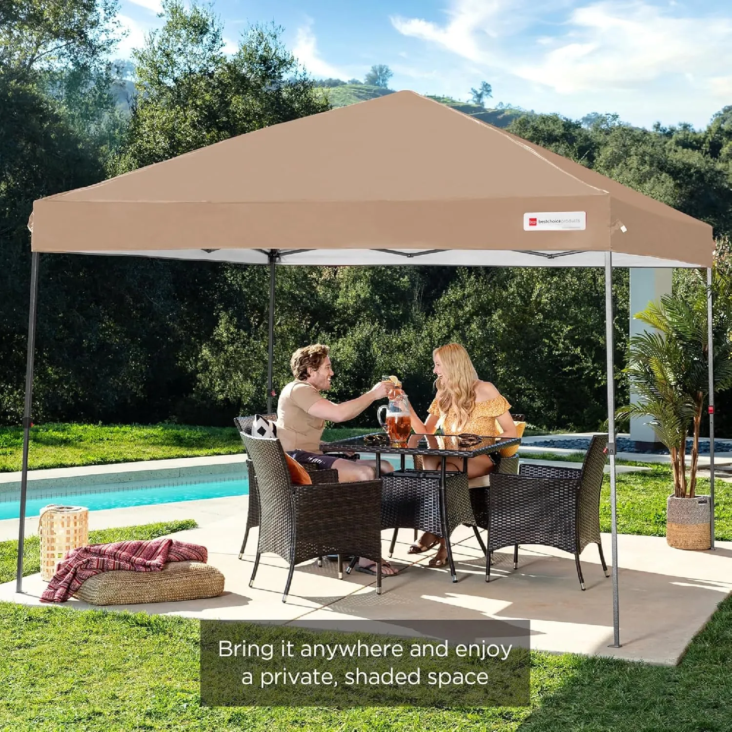 Best Choice Products 10x10ft 1-Person Setup Pop Up Canopy Tent Instant Portable Shelter w/ 1-Button Push, Case, 4 Weight Bags - Tan