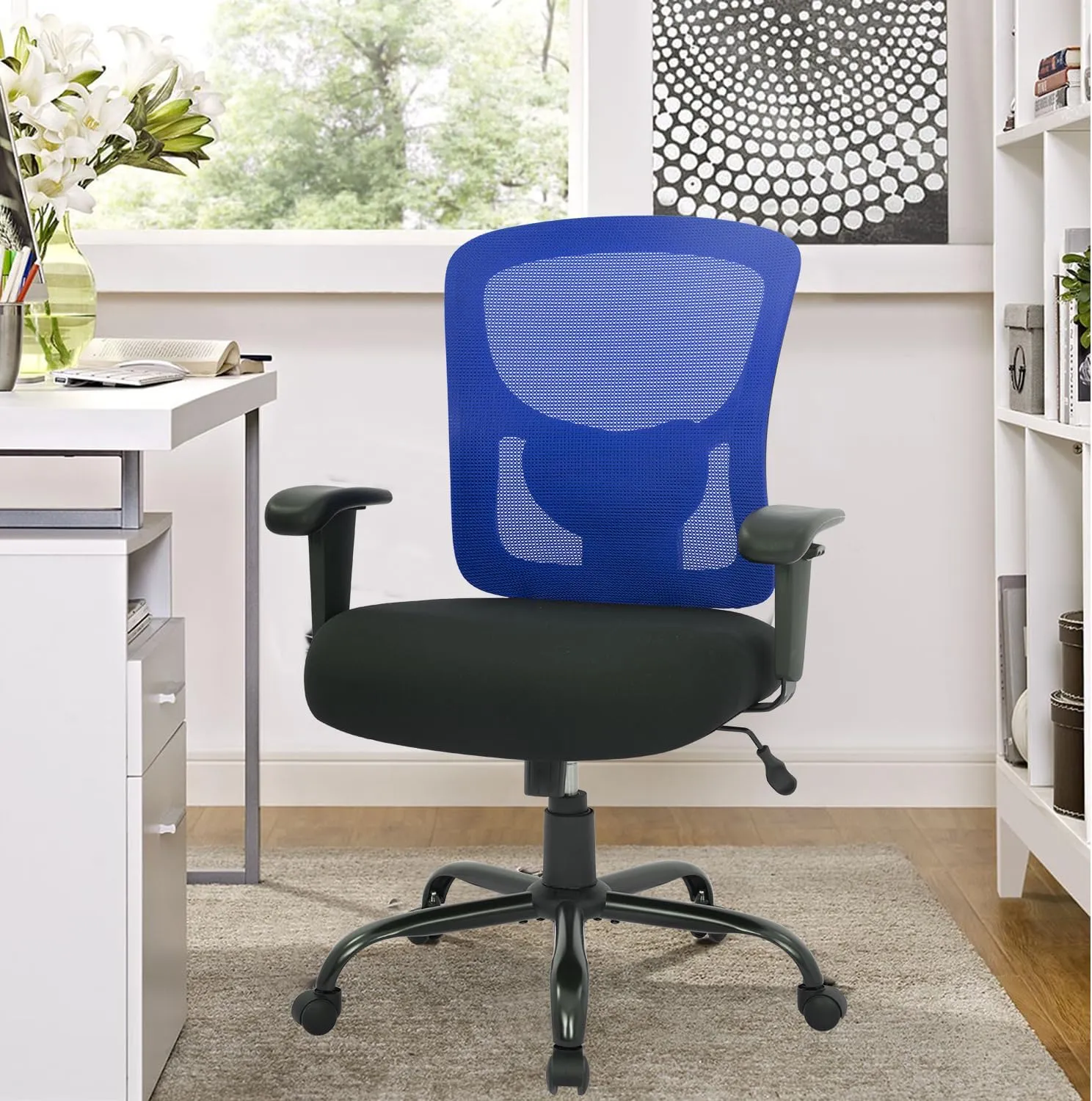 BestOffice Big and Tall Office Chair 400lbs Desk Chair Mesh Computer Chair with Lumbar Support Wide Seat Adjust Arms Rolling Swivel High Back Task Executive Ergonomic Chair for Home Office (Blue)