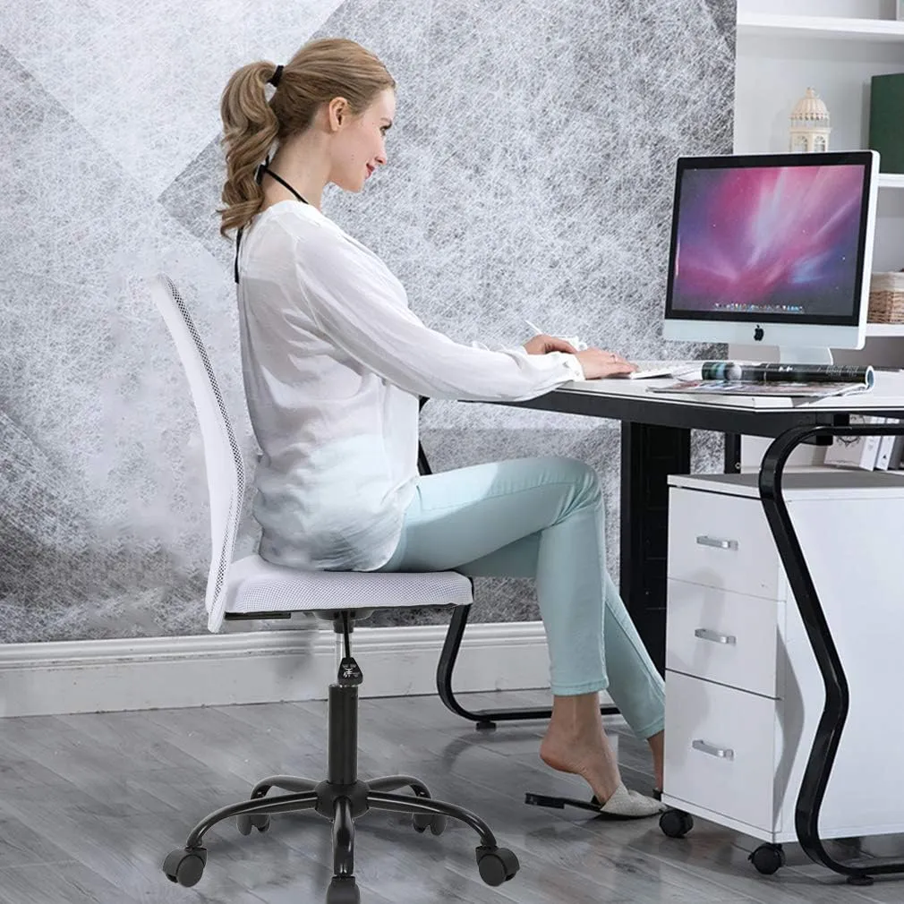 BestOffice Ergonomic Office Chair Desk Chair Mesh Computer Chair Armless Back Support Modern Executive Rolling Swivel Chair with Lumbar Support (White)