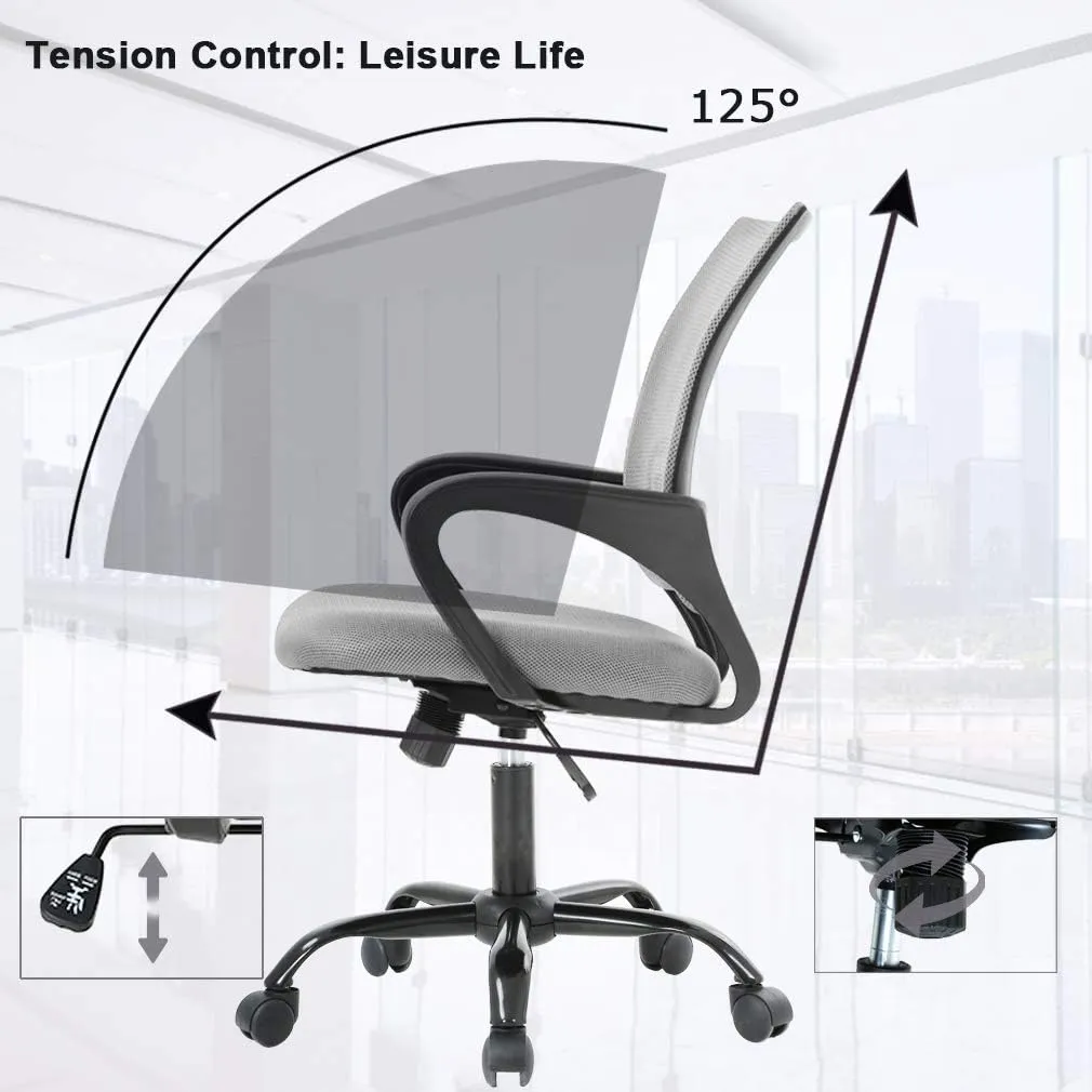 BestOffice Office Chair Ergonomic Cheap Desk Chair Mesh Computer Chair Lumbar Support Modern Executive Adjustable Stool Rolling Swivel Chair for Back Pain (Grey)