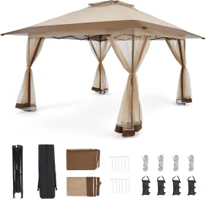Bezeseller 13x13 Pop Up Gazebo Tent with Mosquito Netting – Quick Set Up, Water-Resistant Outdoor Canopy for Patio, Garden, Backyard, and More