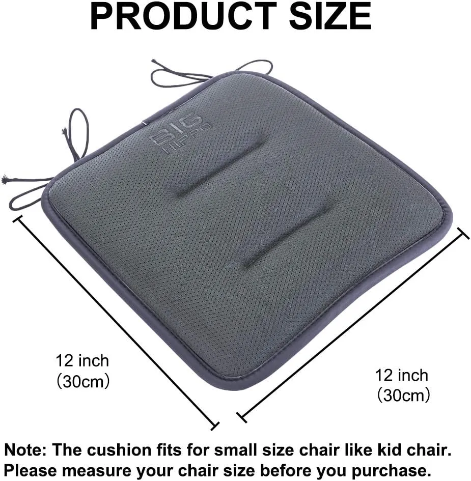 Big Hippo Kids Chair Pads Breathable Sandwich Mesh Chair Cushion Nonslip Back Square Seat Cushion Memory Foam Pads with Ties for School Chair/Wood Chairs,12"x12"(Gray, 1 Pack)