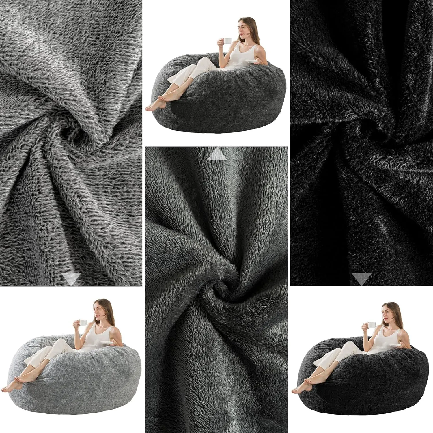 Big Huge Giant Bean Bag Chair Cover for Adults, (No Filler) Machine Washable Covers Bean Bag Chairs in Multiple Sizes and Colors Giant Foam-Filled Furniture Filled Furniture (White, 5FT)