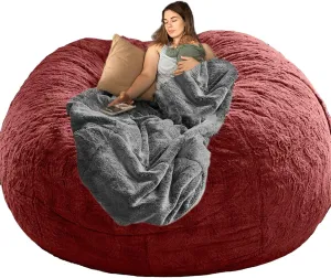 Big Huge Giant Bean Bag Chair Cover for Adults, (No Filler) Machine Washable Covers Bean Bag Chairs in Multiple Sizes and Colors Giant Foam-Filled Furniture Filled Furniture (Wine Red, 5FT)