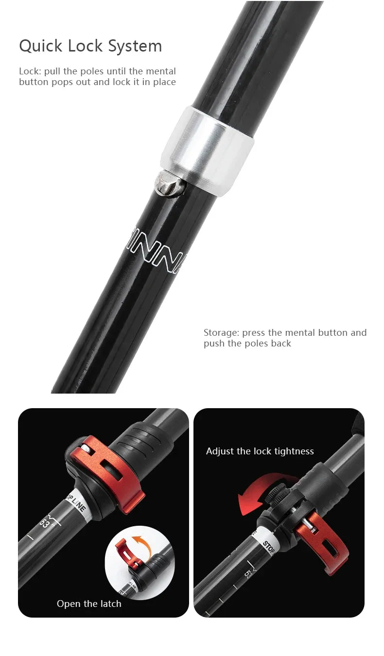 BISINNA 1pcs/2pcs Folding Trekking Poles Carbon Fiber Collapsible Telescopic Sticks Lightweight Walking Stick Hiking Climbing