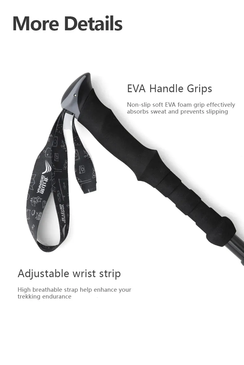 BISINNA 1pcs/2pcs Folding Trekking Poles Carbon Fiber Collapsible Telescopic Sticks Lightweight Walking Stick Hiking Climbing