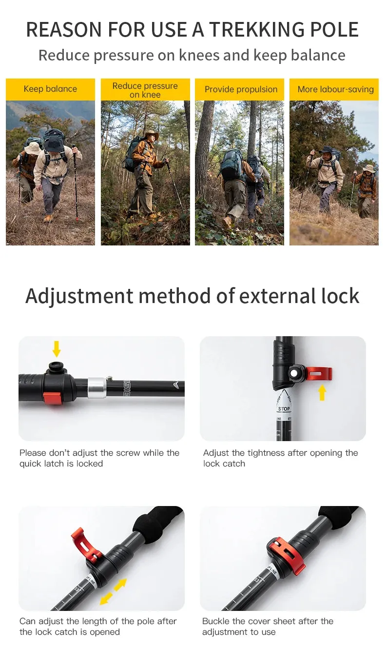 BISINNA 1pcs/2pcs Folding Trekking Poles Carbon Fiber Collapsible Telescopic Sticks Lightweight Walking Stick Hiking Climbing