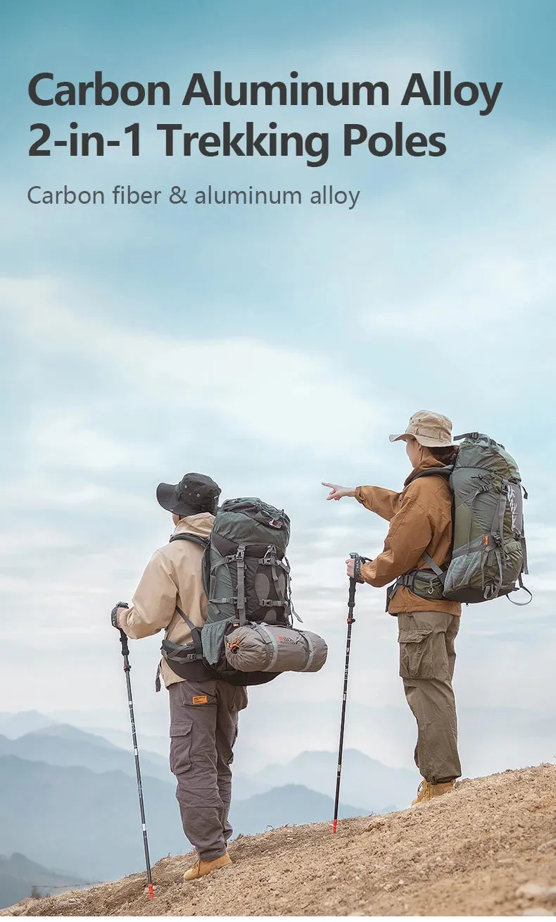 BISINNA 1pcs/2pcs Folding Trekking Poles Carbon Fiber Collapsible Telescopic Sticks Lightweight Walking Stick Hiking Climbing