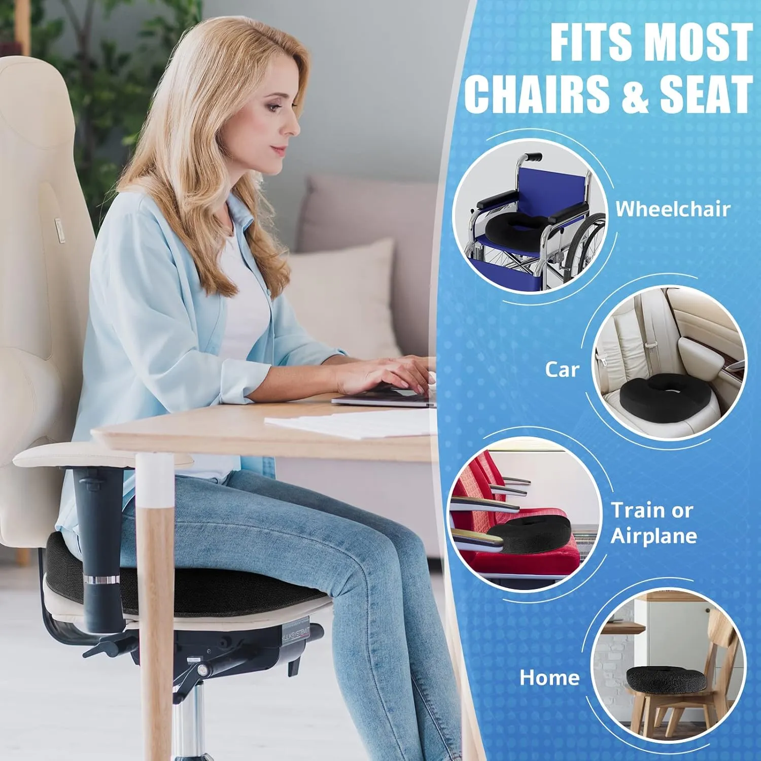 BlissTrends Donut Pillow Seat Cushion,Donut Chair Cushions for Postpartum Pregnancy & Hemorrhoids,Tailbone Pain Relief Cushion,Memory Foam Lifting Cushions for Office&Home Chairs (Black)