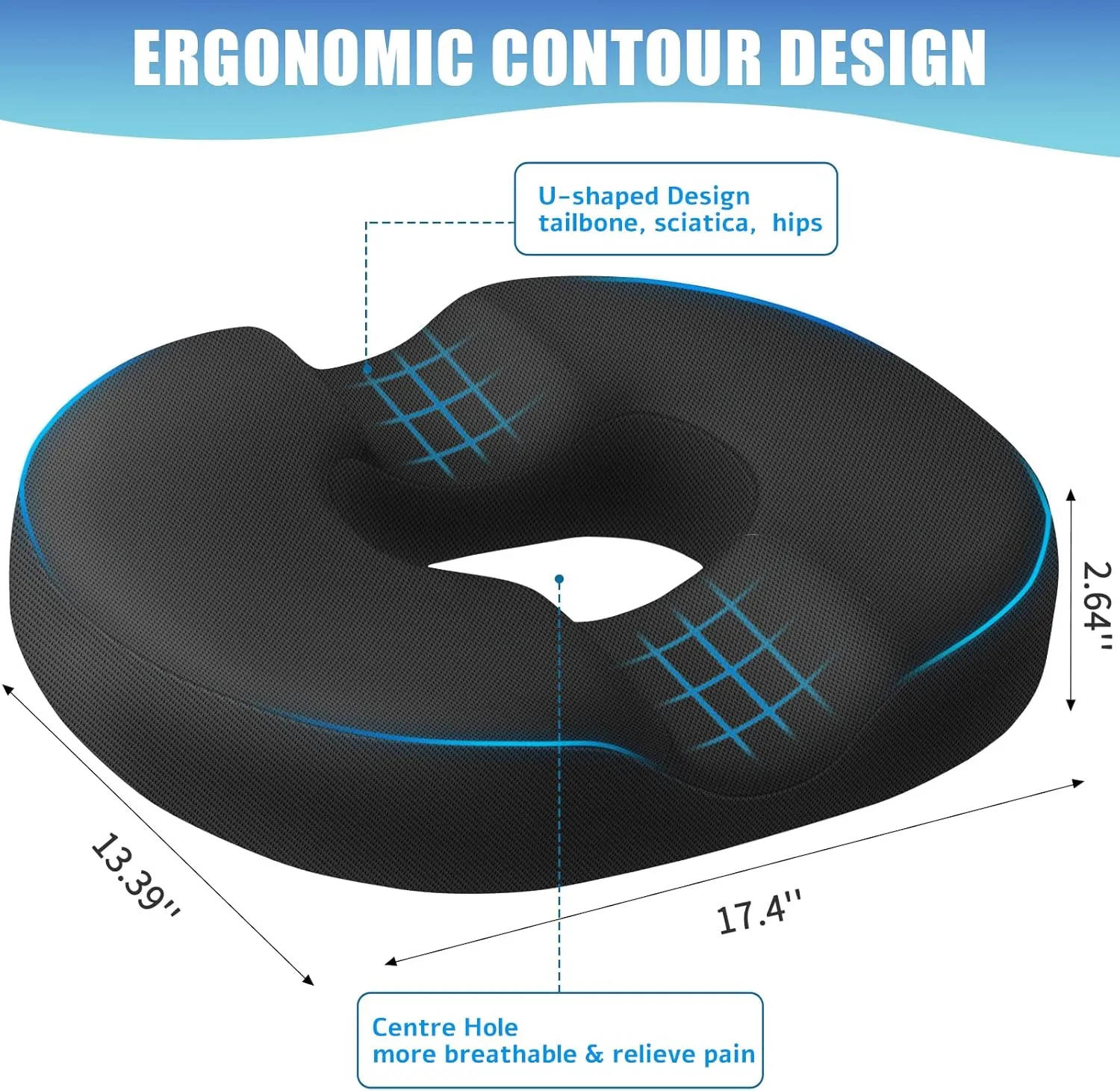 BlissTrends Donut Pillow Seat Cushion,Donut Chair Cushions for Postpartum Pregnancy & Hemorrhoids,Tailbone Pain Relief Cushion,Memory Foam Lifting Cushions for Office&Home Chairs (Black)