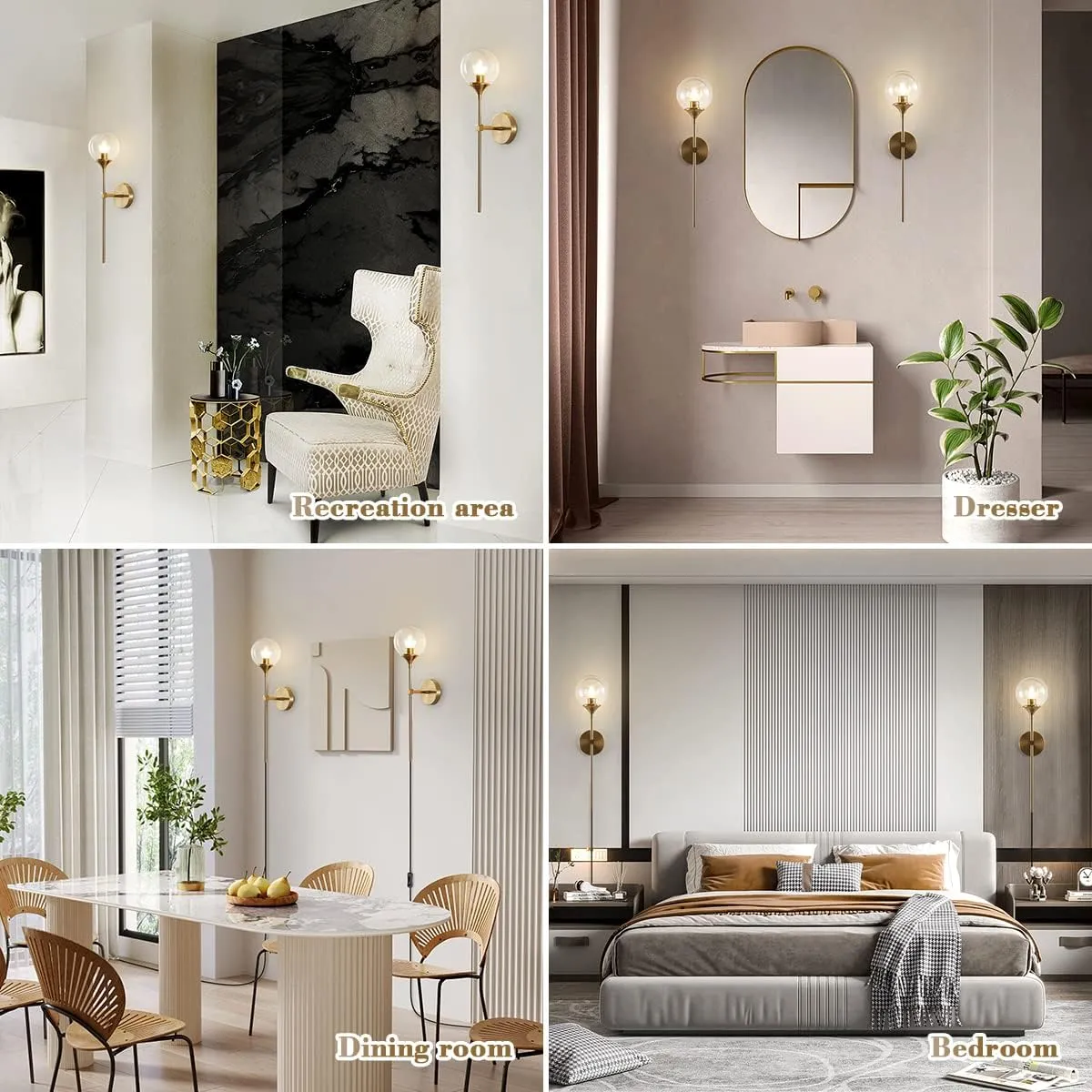 BOKT Mid Century Modern Gold Long Pole Wall Sconce Lighting Minimalist Amber Glass Globe Wall Sconce Light Vintage Bathroom Bar Wall Lamp Light Fixture (Amber)