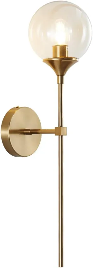 BOKT Mid Century Modern Gold Long Pole Wall Sconce Lighting Minimalist Amber Glass Globe Wall Sconce Light Vintage Bathroom Bar Wall Lamp Light Fixture (Amber)