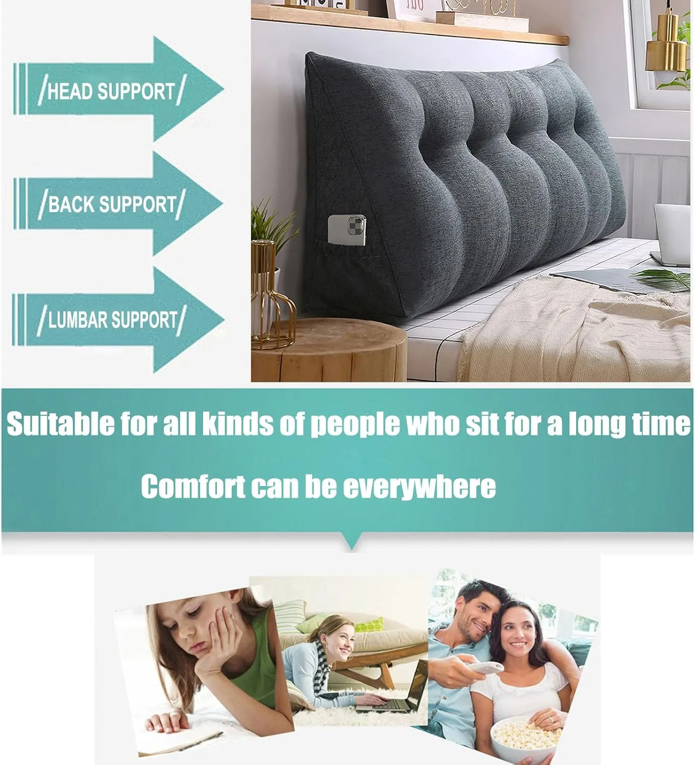 Bolster Headboard Pillow, Triangular Wedge Pillow Headboard Positioning Support While Reading And Resting, Reading Pillow for Sitting with Removable Cover,A-Twin