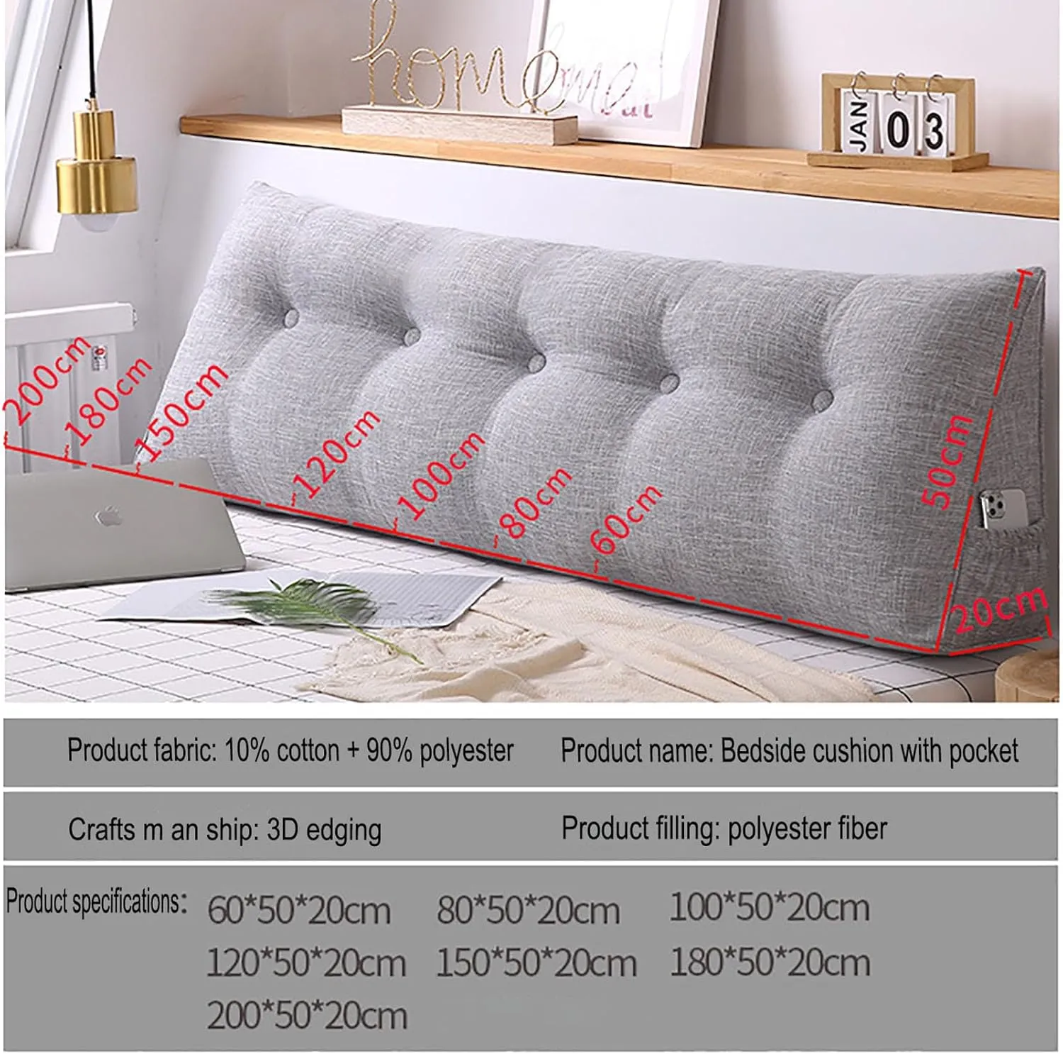 Bolster Headboard Pillow, Triangular Wedge Pillow Headboard Positioning Support While Reading And Resting, Reading Pillow for Sitting with Removable Cover,E-Twin