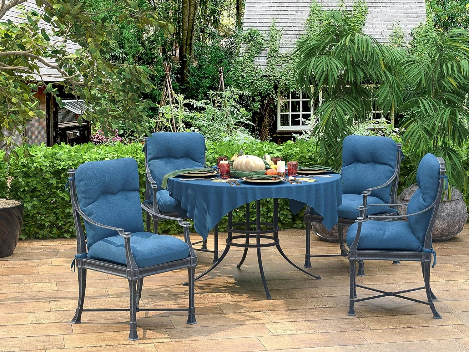 BOSSIMA Outdoor Indoor High Back Chair Tufted Cushions Comfort Replacement Patio Seating Cushions Denim Blue