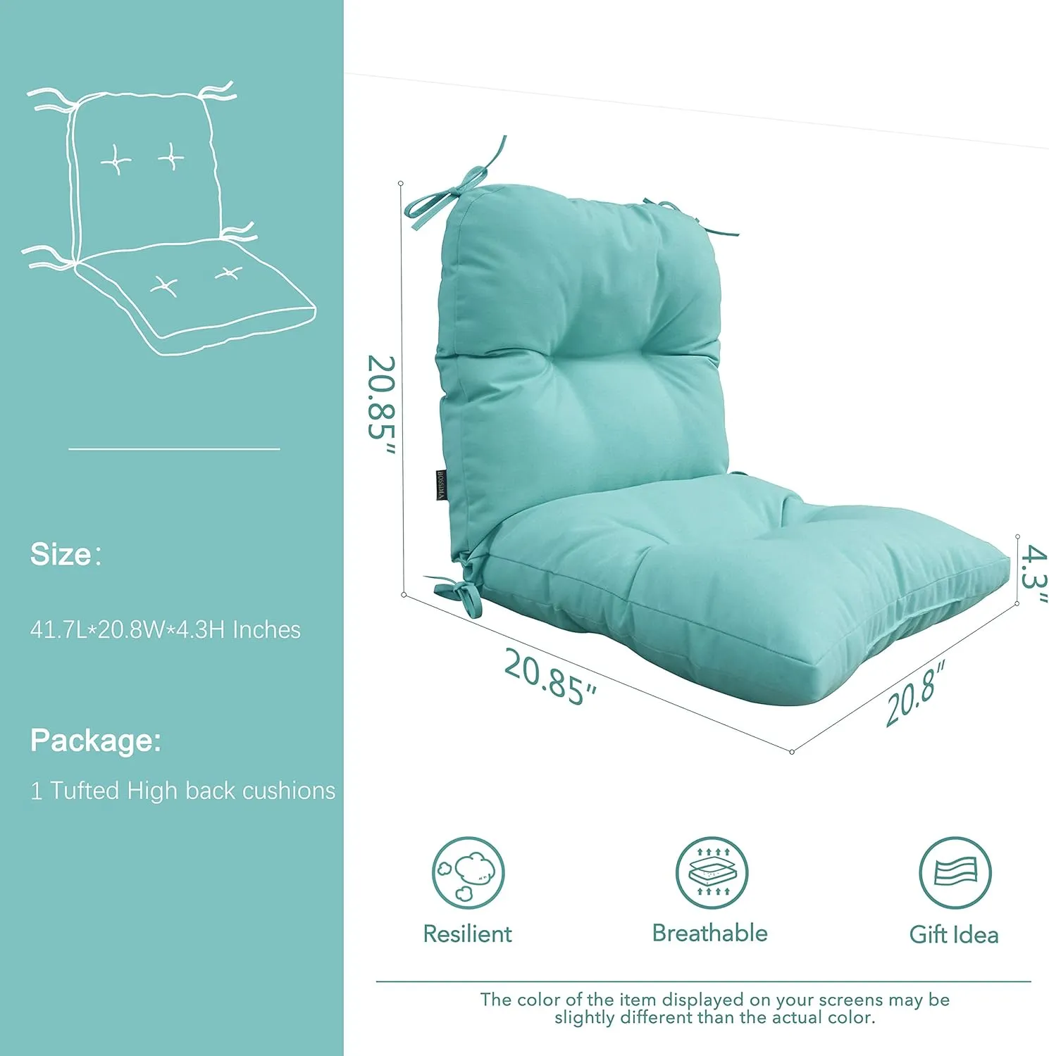 BOSSIMA Outdoor Indoor High Back Chair Tufted Cushions Comfort Replacement Patio Seating Cushions Denim Blue