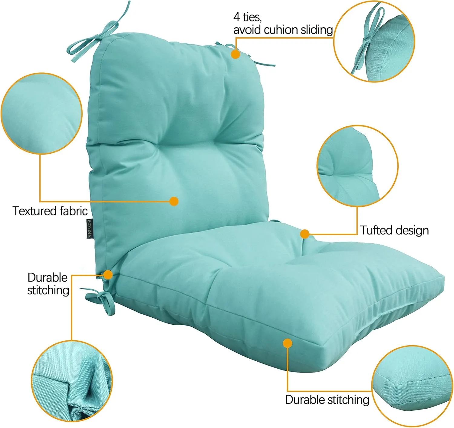 BOSSIMA Outdoor Indoor High Back Chair Tufted Cushions Comfort Replacement Patio Seating Cushions Denim Blue