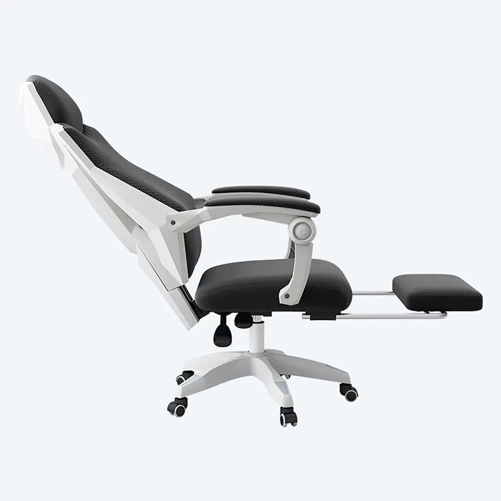 Breathable mesh Office Chair with Pulley Bracket,Ergonomic Adjustable Desk Chair with armrests, for Office, Dormitory, Home Gift (Color : White) (White)