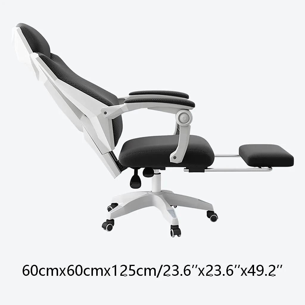 Breathable mesh Office Chair with Pulley Bracket,Ergonomic Adjustable Desk Chair with armrests, for Office, Dormitory, Home Gift (Color : White) (White)