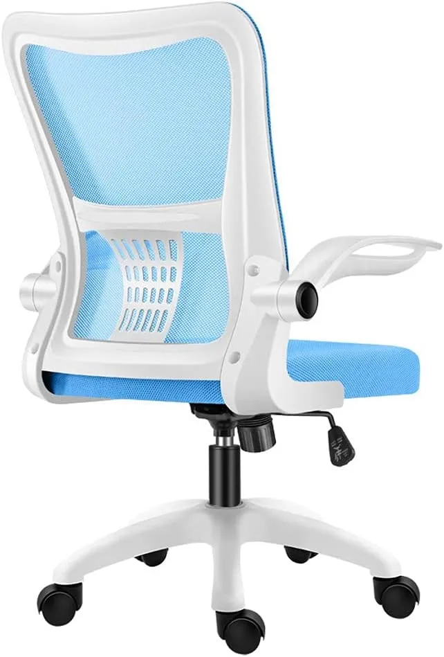 Breathable Office Chair with Pulley Bracket,Ergonomic mesh Adjustable Desk Chair with armrests, for Office, Dormitory, Home Unique (Blue)