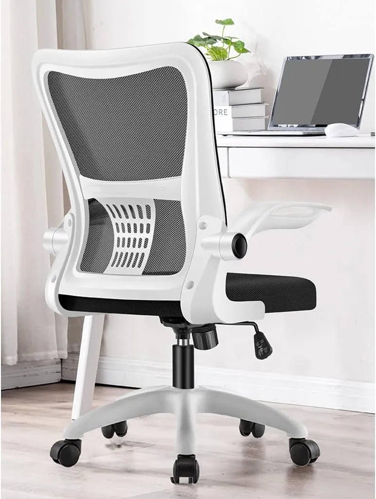 Breathable Office Chair with Pulley Bracket,Ergonomic mesh Adjustable Desk Chair with armrests, for Office, Dormitory, Home Unique (Yellow)