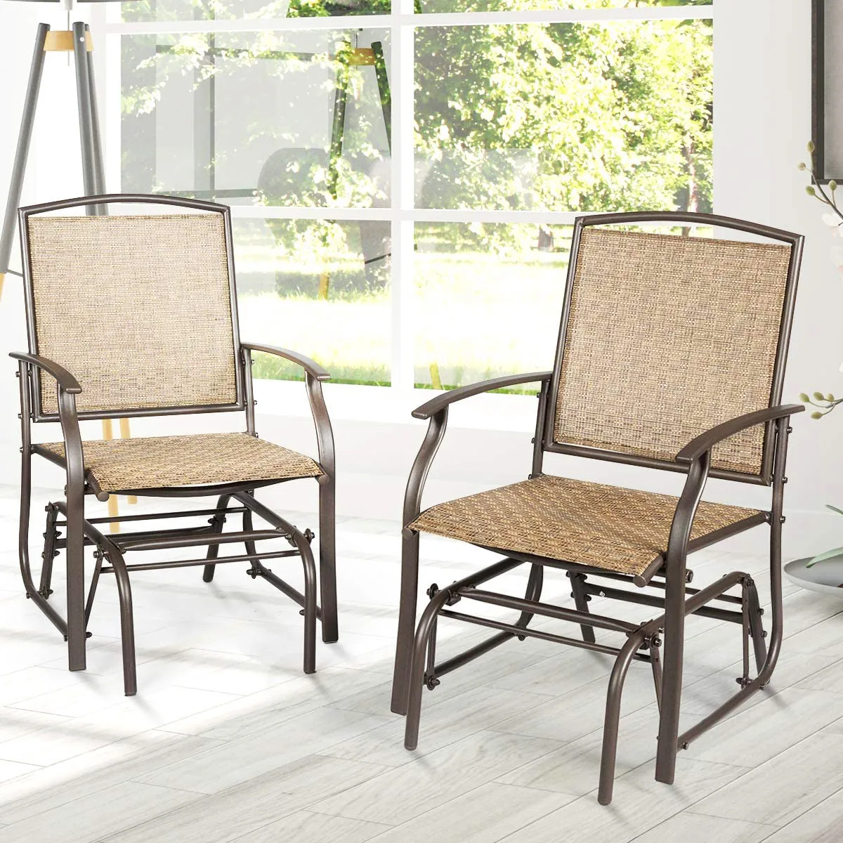 Brown Metal Outdoor Rocking Chair (Set of 2)