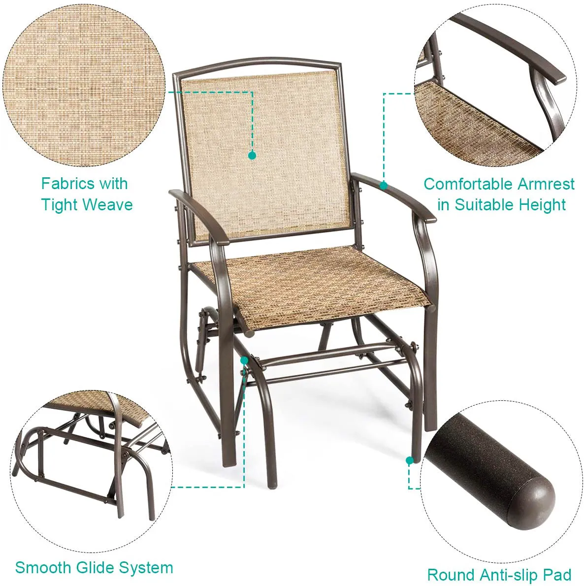 Brown Metal Outdoor Rocking Chair (Set of 2)