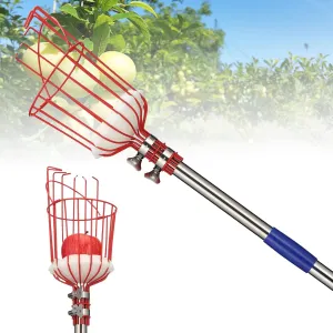 BsBsBest Fruit Picker Pole with Basket, Telescoping Fruit Picker Tool with Long Handle, 35-65 Inch Adjustable Apple Avocado Orange Picker, Stainless Steel Fruits Catcher Tree Picker