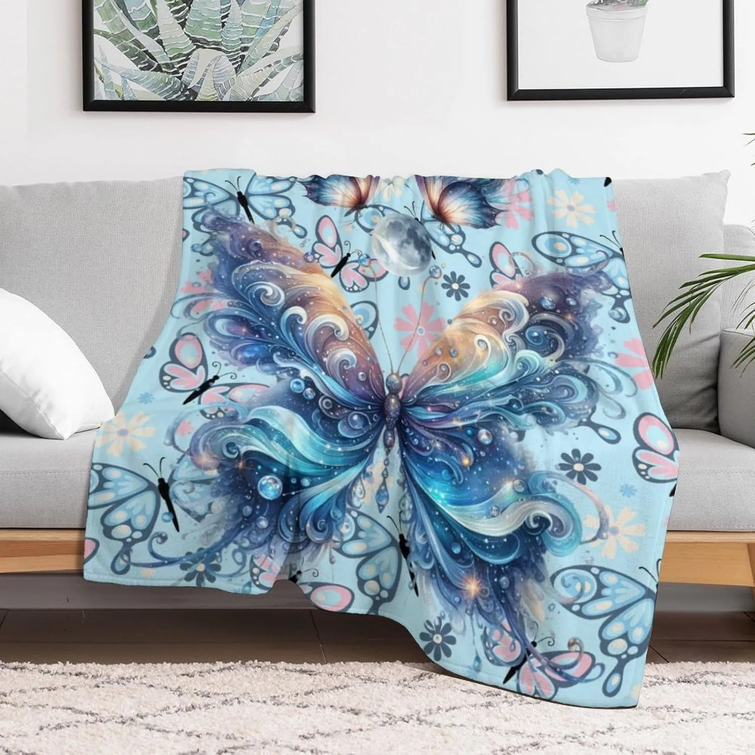 Butterfly Throw Blanket - Soft Flannel for Girls Boys Kids and Butterfly Lovers - Warm All Season Lap, Chair, Sofa Blanket - 50"x40"