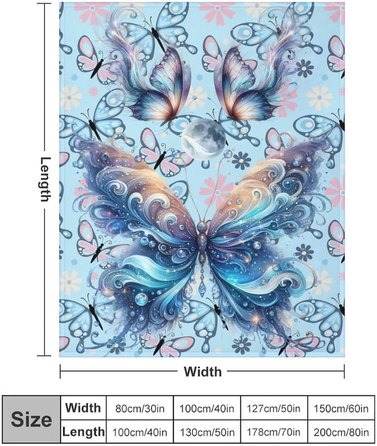 Butterfly Throw Blanket - Soft Flannel for Girls Boys Kids and Butterfly Lovers - Warm All Season Lap, Chair, Sofa Blanket - 50"x40"
