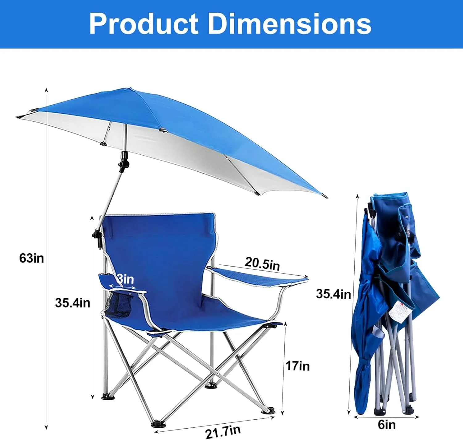 Camp Chairs with Shade Canopy Chair, Folding Portable Beach Chairs with Umbrella, Heavy Duty Lawn Chair Support 220 LBS for Outdoor Fishing Garden Patio(Black)