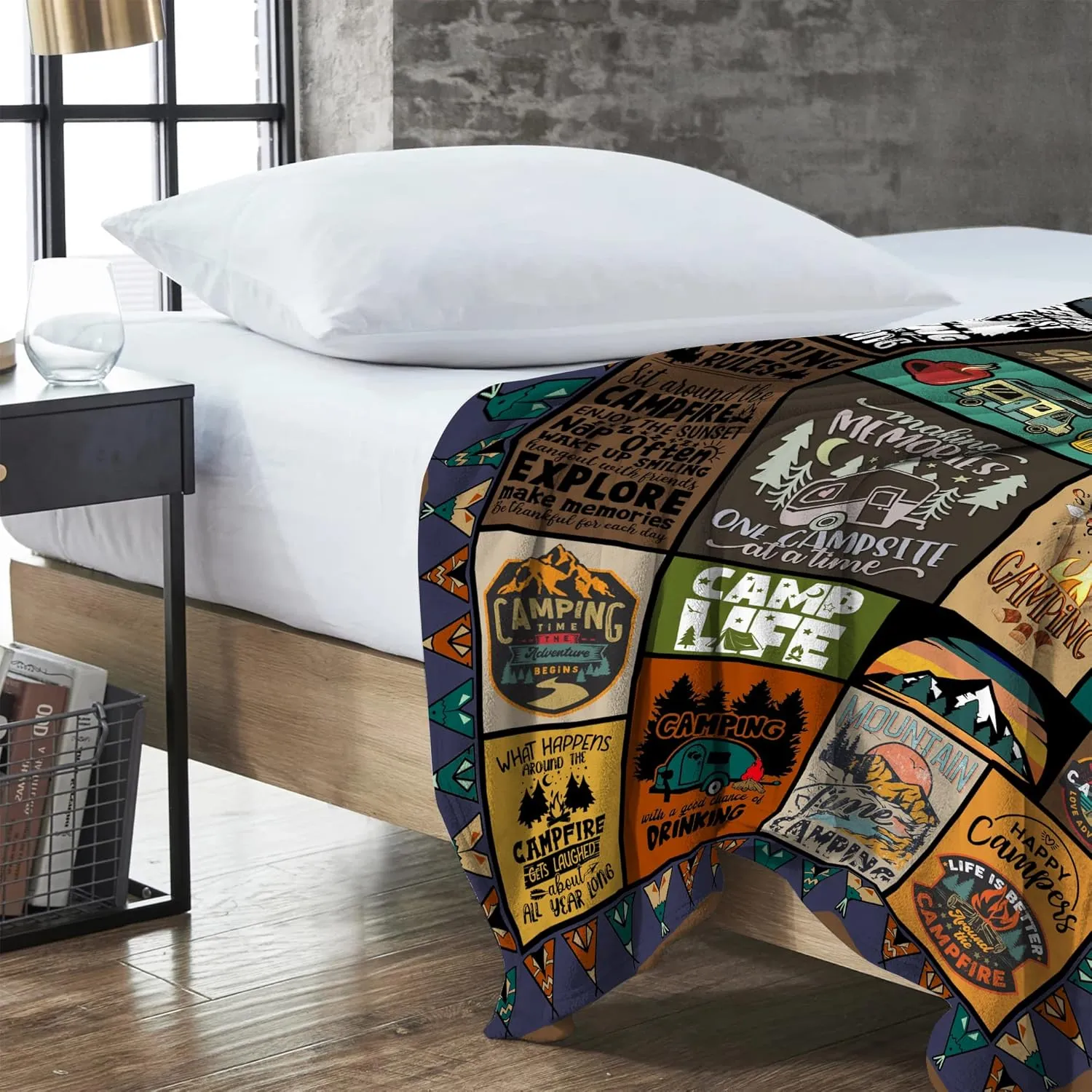 Camping Blanket Camping Lovers Gift Ideas for Men or Woman, Super Soft Throws Flannel Fleece Blankets Gifts for Camper Outdoor, Campsite Outdoors RV Travel Hiking Bed Sofa Couch 60"x50"