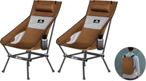 Camping Chair, Compact Backpacking Chair, Portable Folding Chair, Beach Chair with Side Pocket and headrest, Lightweight Hiking Chair 166ZZ-A