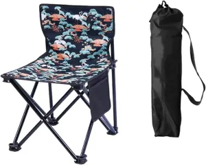 Camping Chair Folding Stool Double Pocket Chinese Style Compact Folding Camping Chair with Bags Portable Outdoor Chair for Travel, Beach, Fishing and Sports