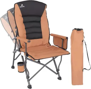 Camping Chairs for Adults, Adjustable Backrest Heavy Duty Oversized Folding Chair Supports 350lbs for Outside with Cup Holder&Side Pocket, Outdoor Folding Camp Chair Beach Chair with High Back (Brown)