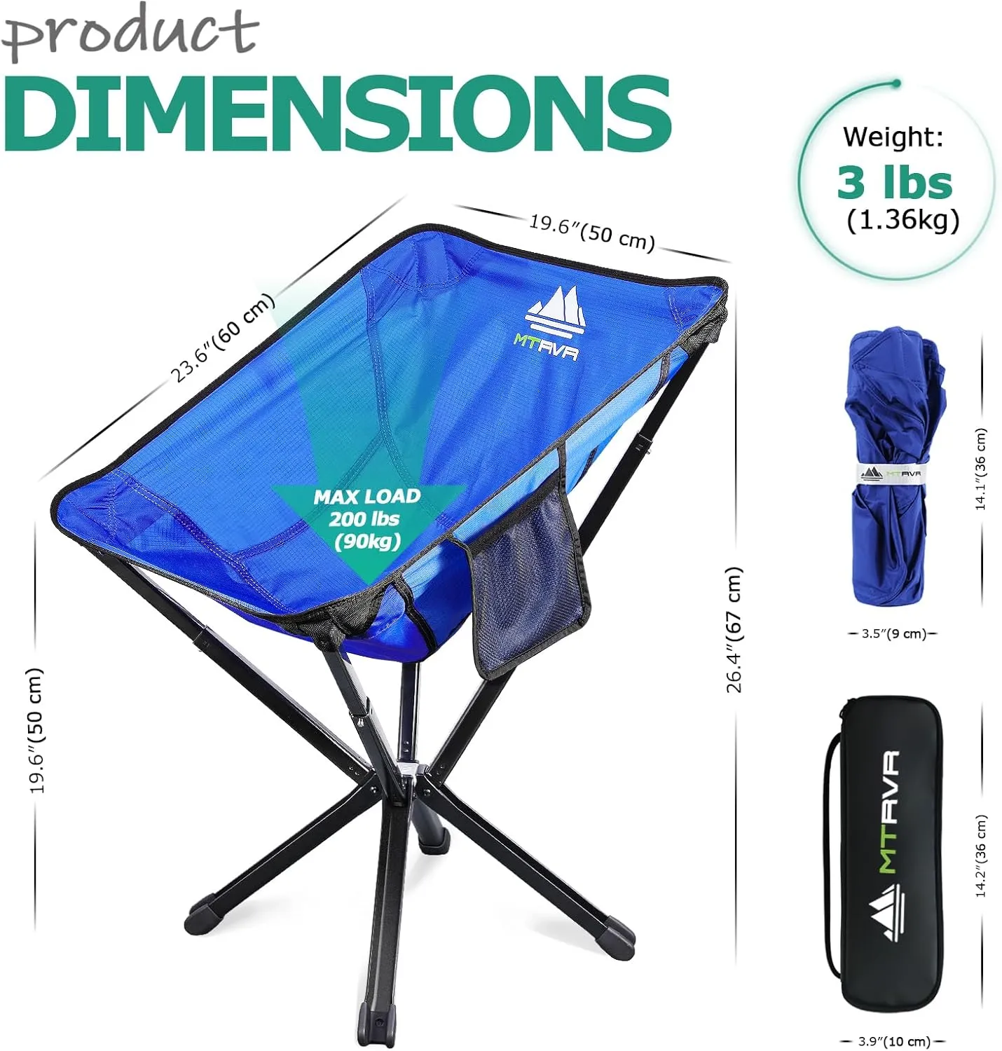 Camping Chairs for Adults, Supports 600 Lbs Lightweight Folding Camping Chair, Collapses to Size of Water Bottle Portable Camping Chair for Outdoor, Beach, Lawn, Travel, Picnics