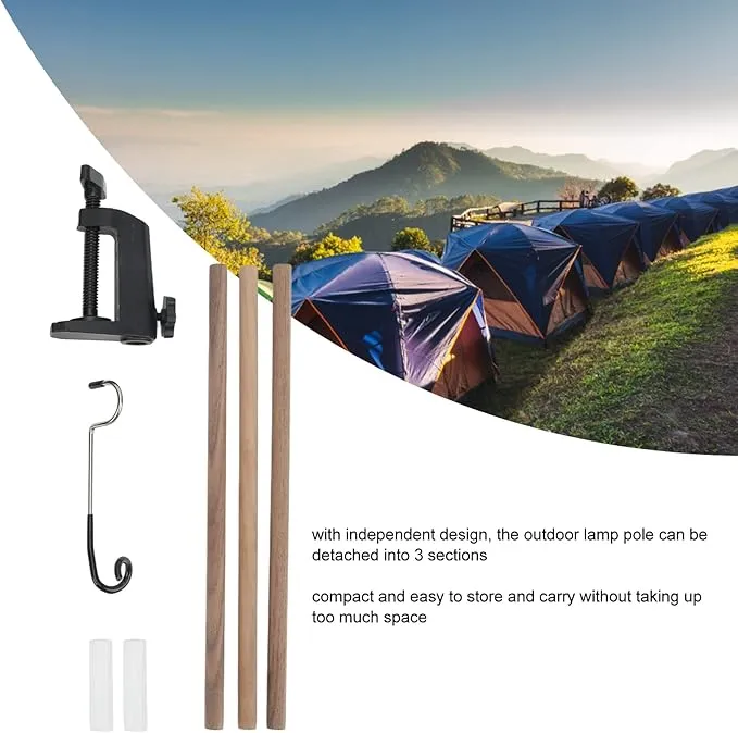 Camping Folding Lamp Pole, Walnut Lantern Stand Portable Lightweight Lantern Stand Kit for Camping Picnic Fishing Barbecue