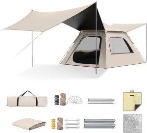 Camping Tent 4 5 6 7 8 Person, Pop Up Tent with Canopy & Picnic Mat(200x200cm), Portable Camping Tent for Family Backpacking Hiking Mountaineering Weekend Trips,6 Person