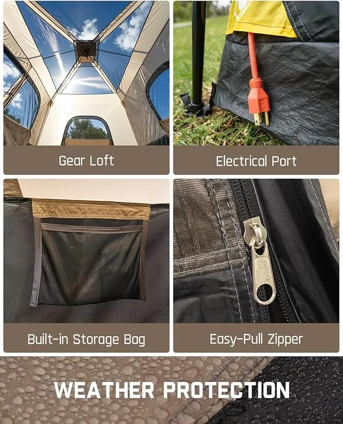 Camping Tent 4/6/8/10 Person Instant Cabin Tent Setup in 60s with Rainfly & Windproof Portable Tent with Carry Bag for Family Camping & Hiking, Upgraded Ventilation