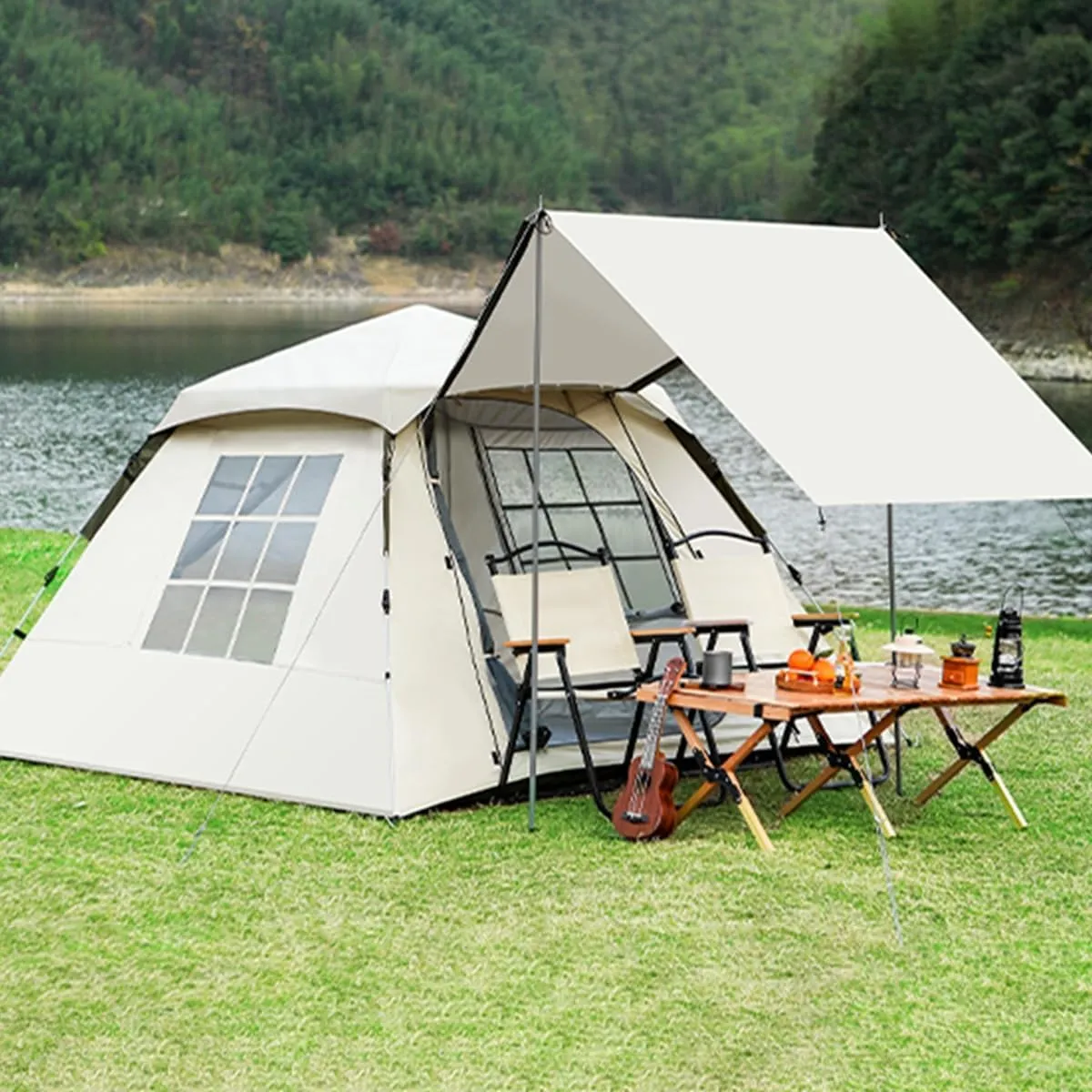 Camping Tent - Camping Use Portable Easy Setup Family Tent, Windproof Raw Material Tent, Instant Pop Up Tent Outdoor Hiking, Backpacking, for Travel